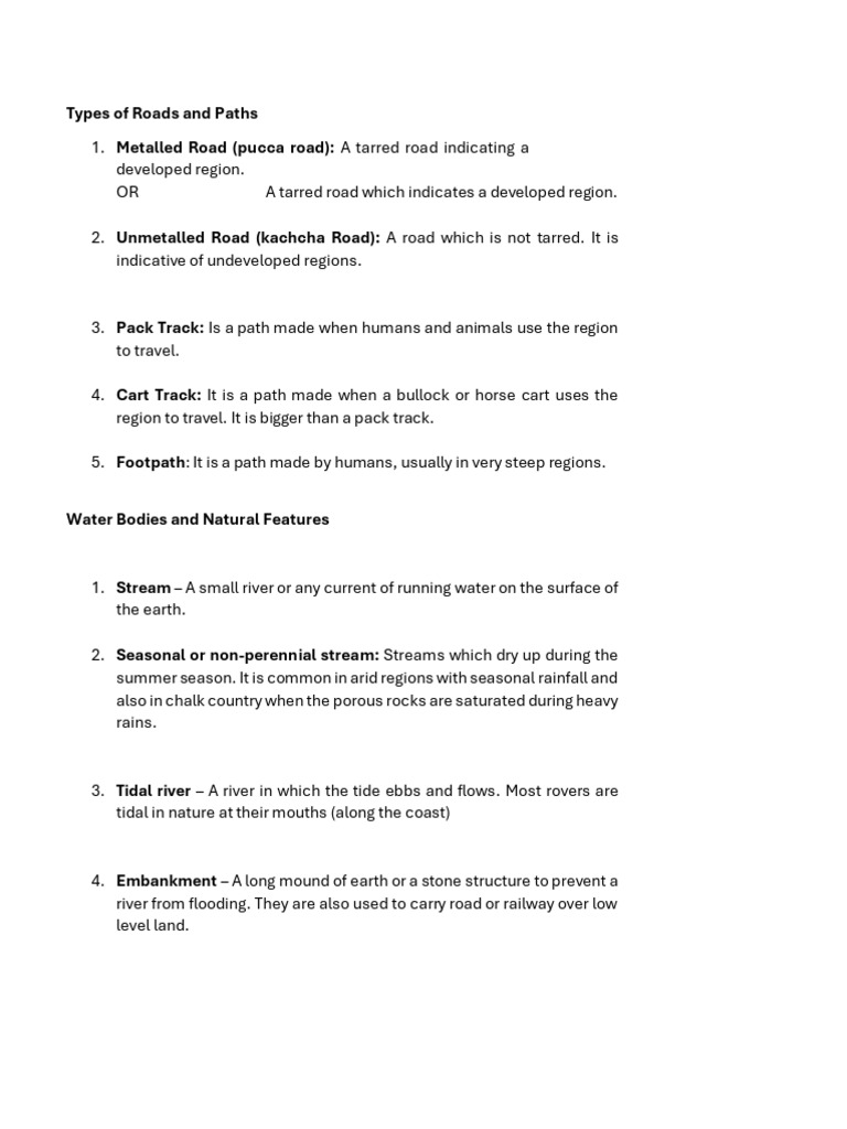 Types of Roads and Water Bodies | PDF