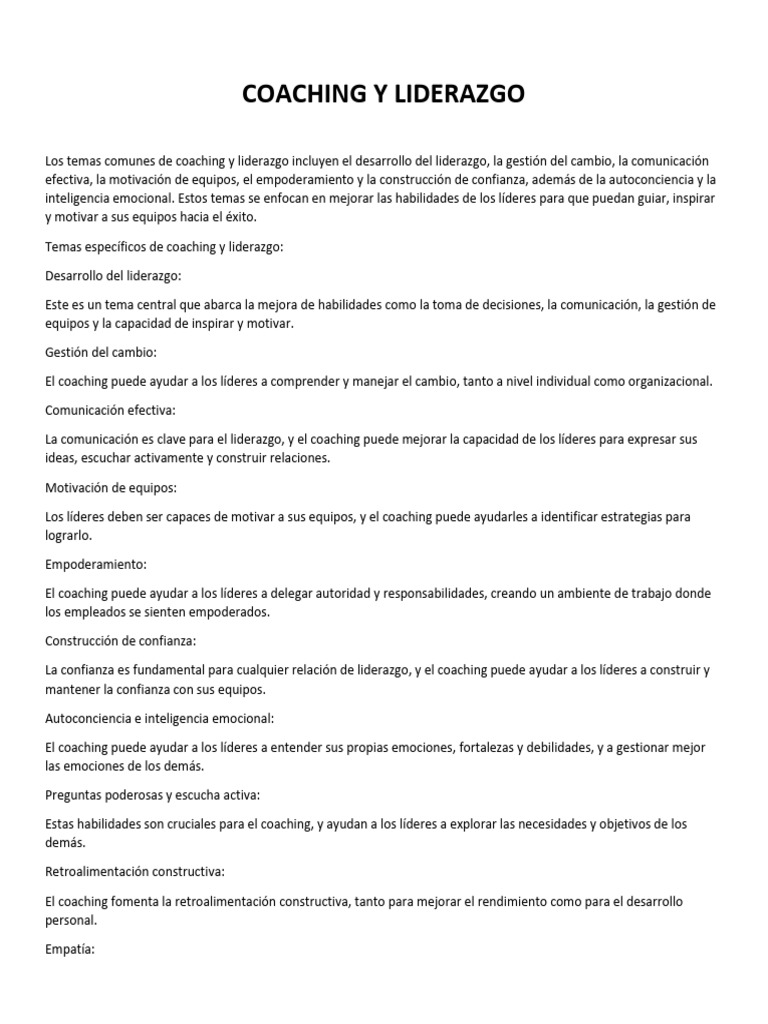 Coaching y Liderazgo Efectivo | PDF | Liderazgo | Las emociones