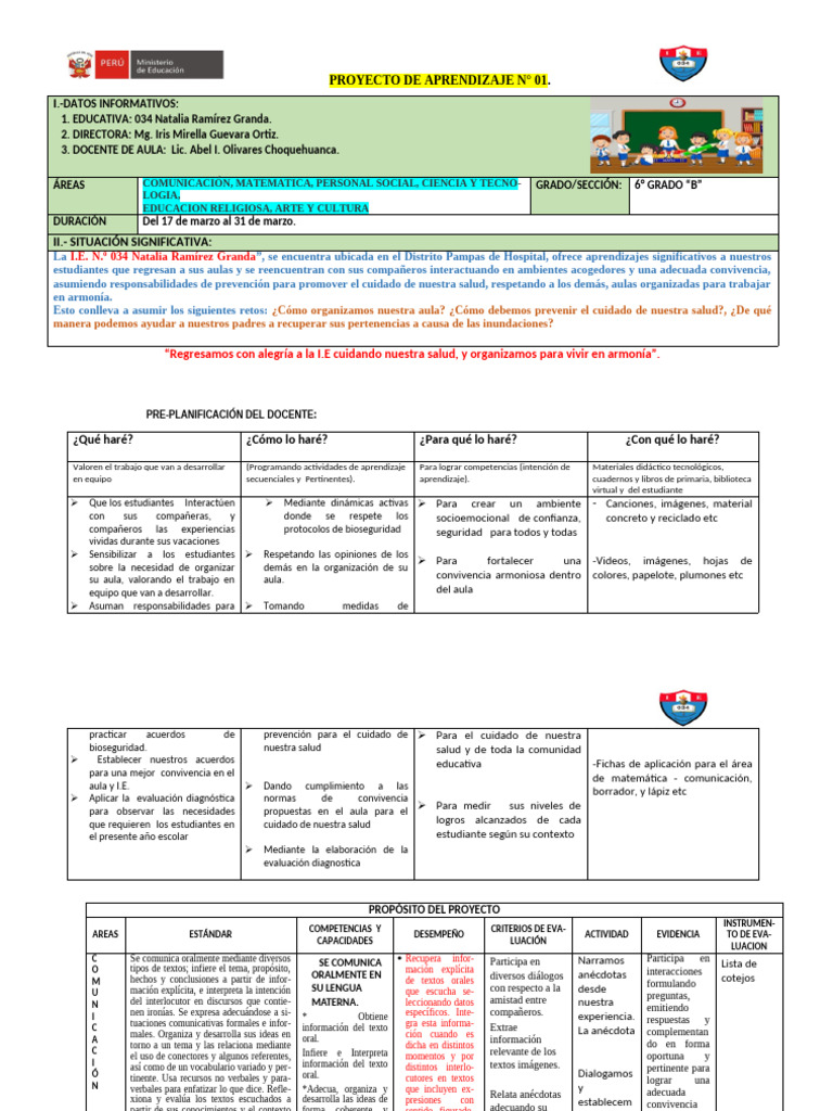 Proyecto de Aprendizaje 6° Grado B | PDF | Decimal | Salón de clases