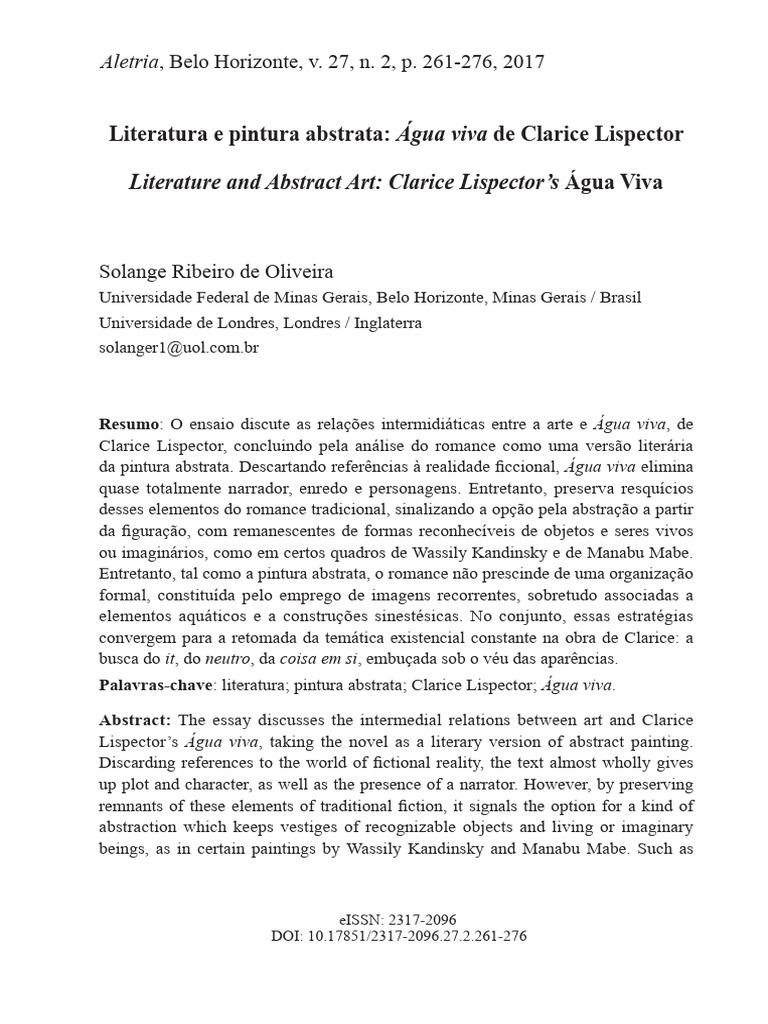 Água Viva Clarice Lispector e a Abstração PDF Arte abstrata