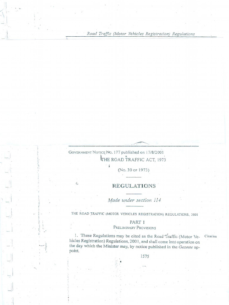 Road Traffic (Motor Vehicles Registration) Regulations | PDF