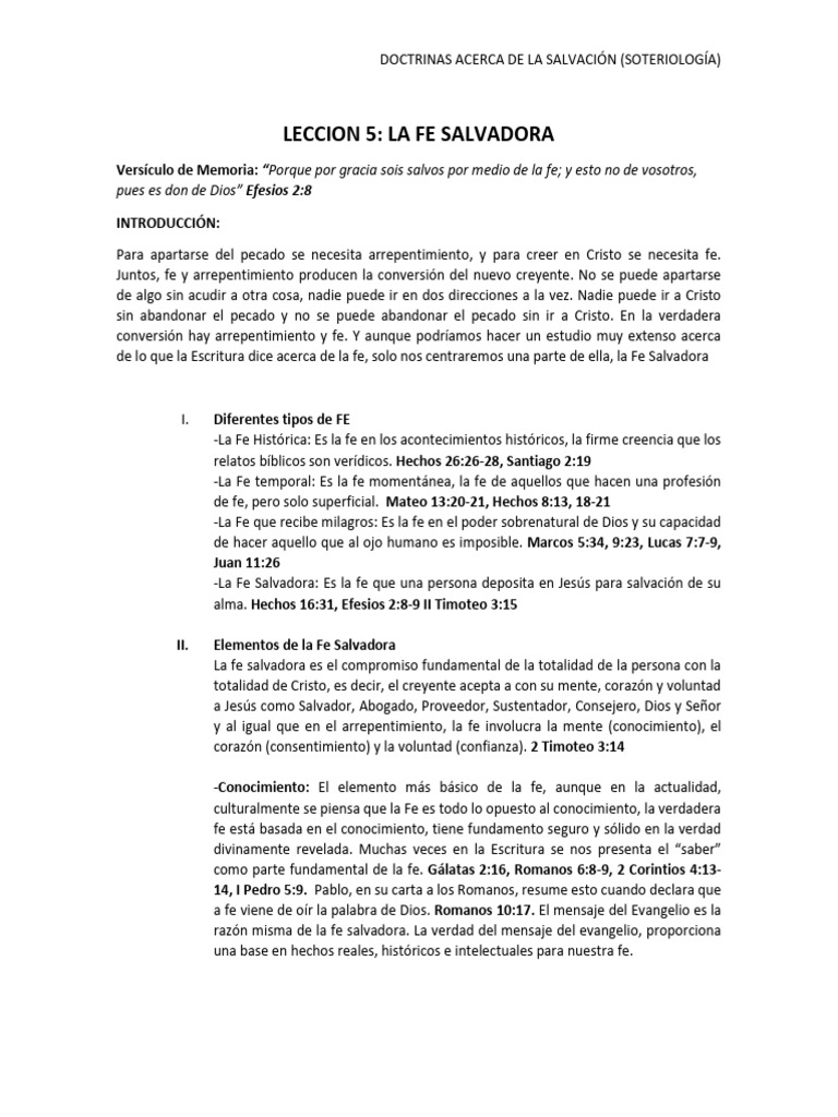 LECCION 5 - La Fe Salvadora | PDF | Fe | Verdad