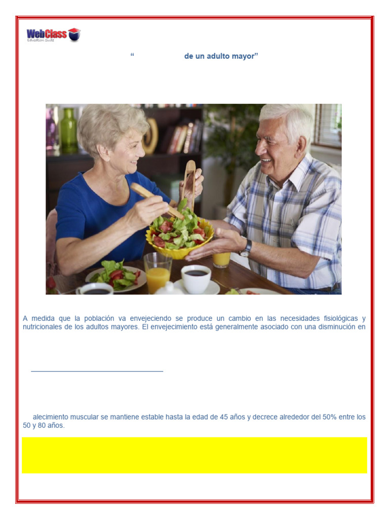 Actividad Alimentación y Nutrición Del Adulto Mayor PDF | PDF ...