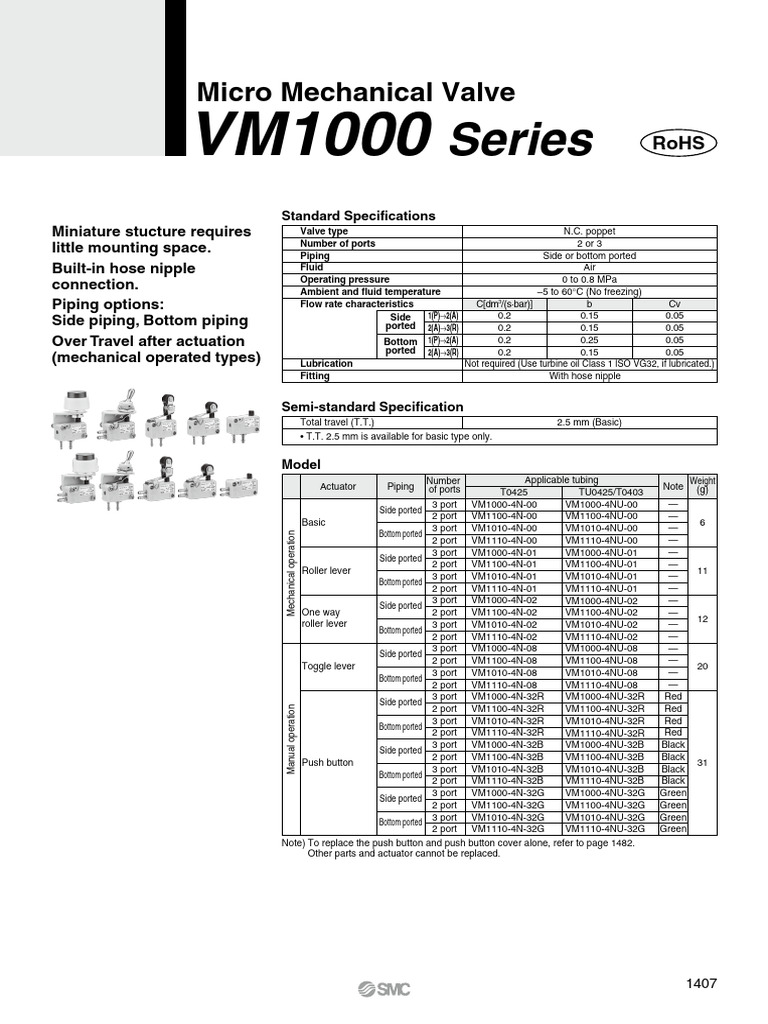 VM1000 Series Valve Specifications | PDF | Valve | Flow Measurement
