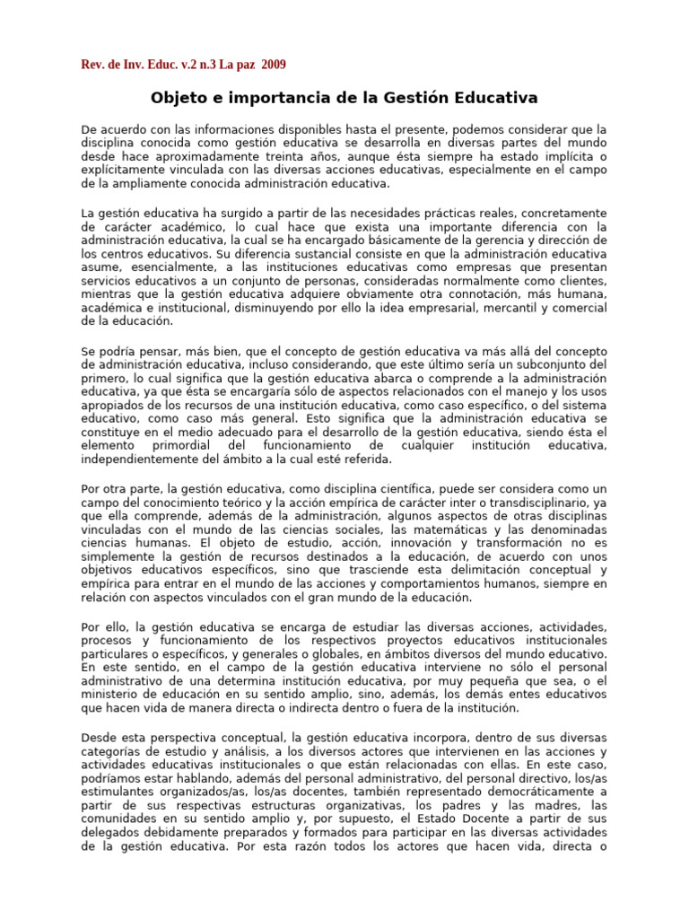 Importancia de la Gestión Educativa | PDF | Institución | Enseñando