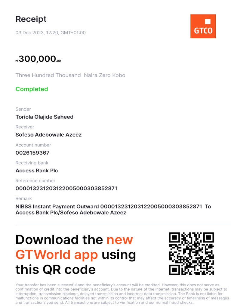 Access Code Payment Receipt | PDF