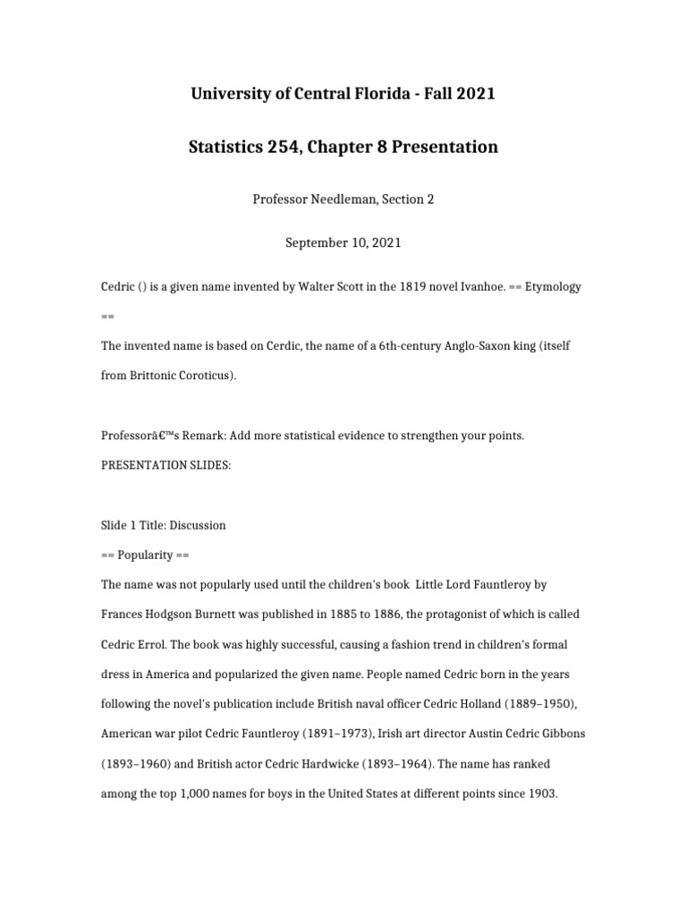 Statistics 254 Chapter 8 Presentation | PDF
