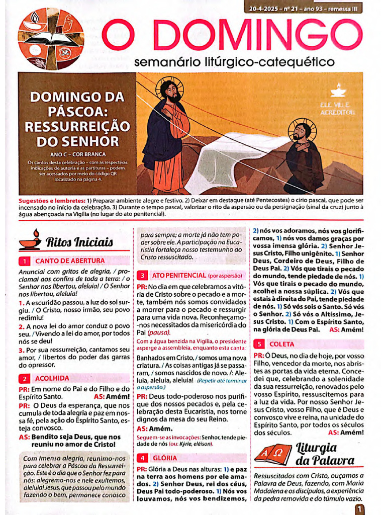 Folheto O Domingo - Páscoa | PDF | Eucaristia | Páscoa