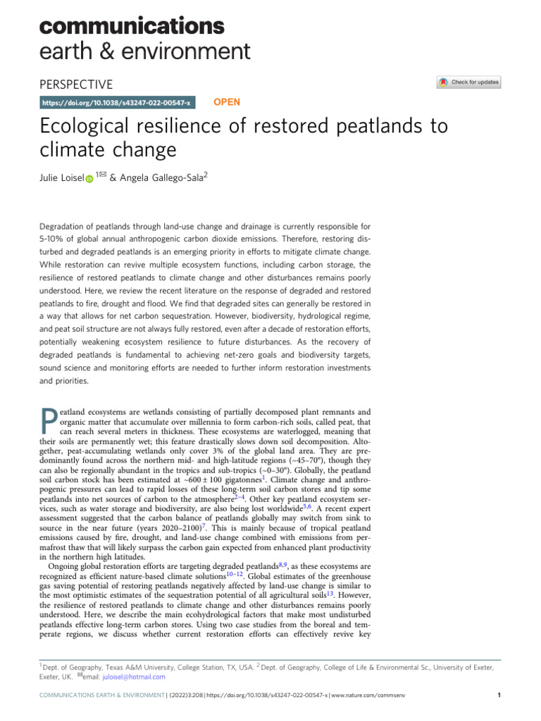 Resilience of Restored Peatlands | PDF | Peat | Ecological Restoration