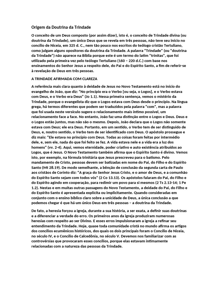 Origem Da Doutrina Da Trindade | PDF | Logos (cristianismo) | Trindade