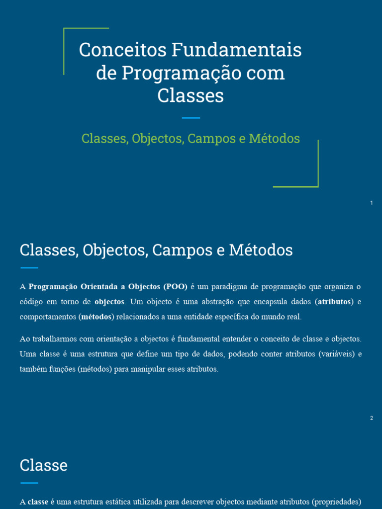 Fundamentos de POO: Classes e Objetos | PDF | Classe (programação de ...