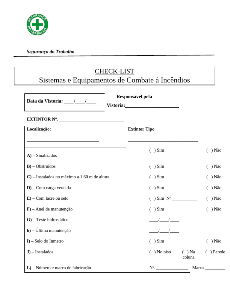 Check-list de Segurança Contra Incêndios | PDF