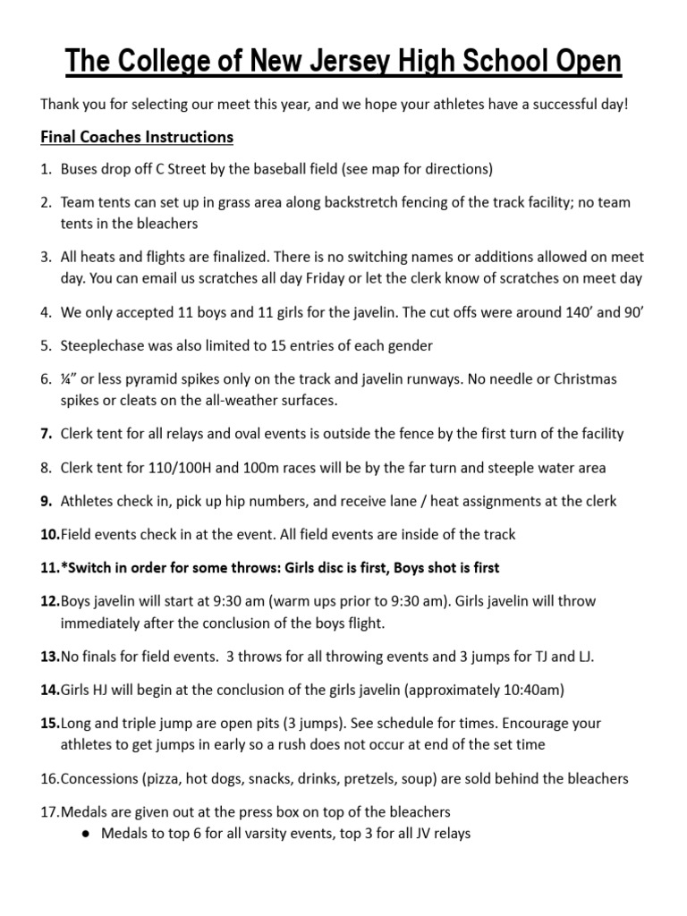 College of New Jersey Meet Instructions | PDF | Track And Field | Sports