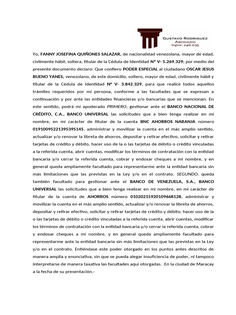 Poder BANCARIO Fanny Quiñones | PDF
