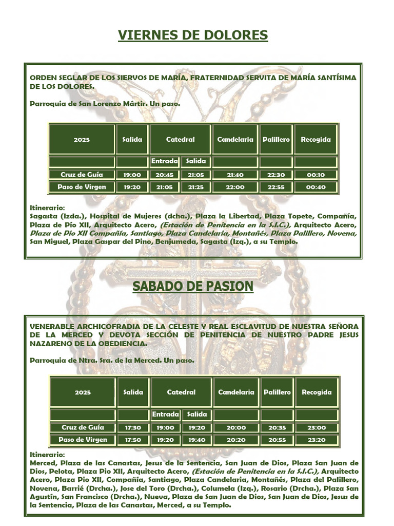 Itinerarios Semana Santa Jerez 2025 | PDF | María, madre de Jesús ...