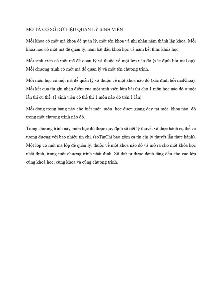 Mo Ta CSDL QLSV | PDF