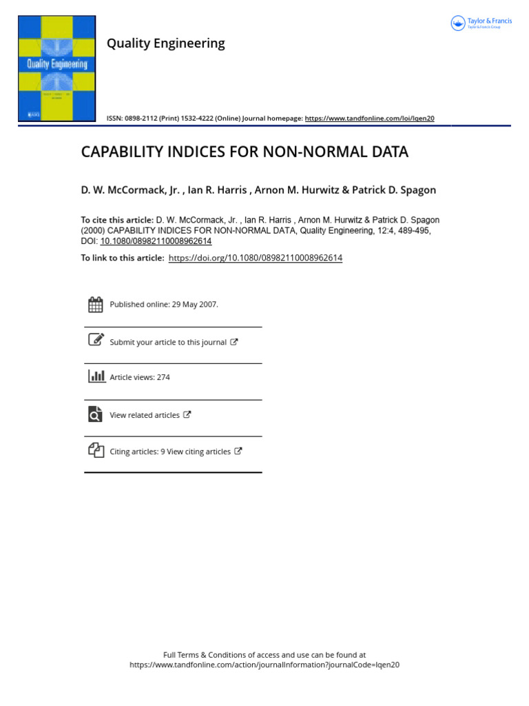 Non-Normal Data Capability Indices | PDF | Estimator | Mean Squared Error