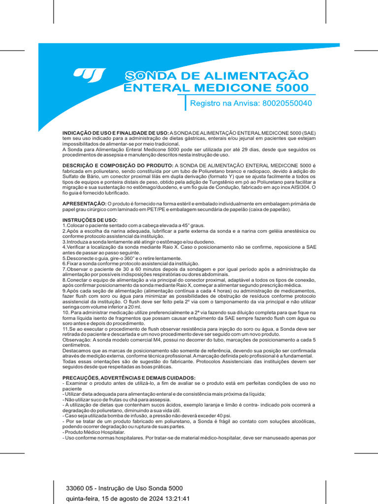 Sonda de Alimentação Enteral Medicone 5000 | PDF | Esterilização ...
