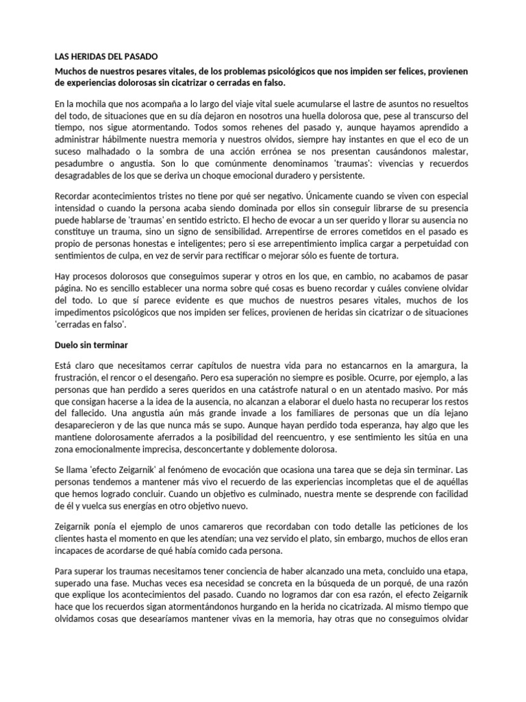 Las Heridas Del Pasado | PDF | Memoria | Aprendizaje