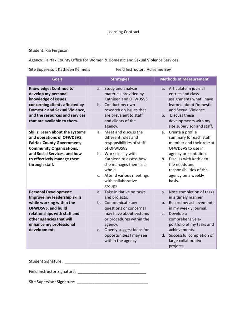 Learning Contract for Domestic Violence Services | PDF | Career & Growth