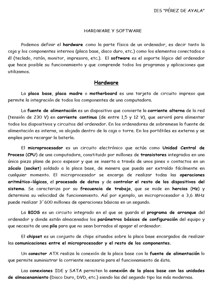 Hardware y Software Resumen Con Negrita 1 | PDF | Hardware de la ...