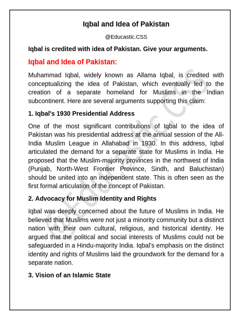 Iqbal's Vision for Pakistan's Ideology | PDF