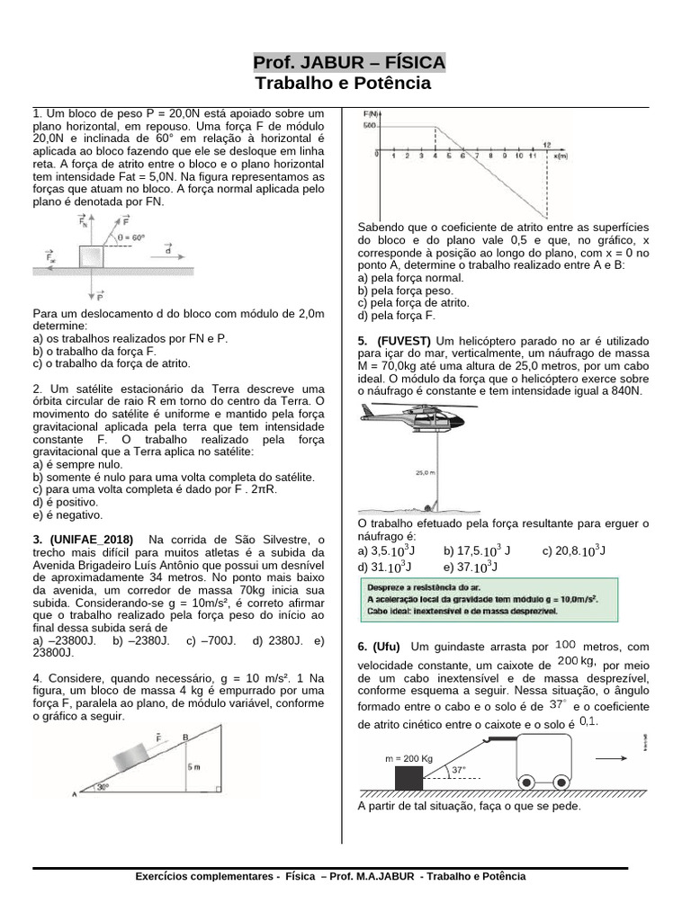 Trabalho e Potência em Física | PDF | Força | Atrito
