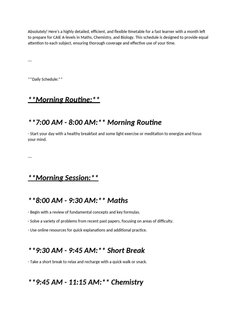 A-Level Study Timetable for Fast Learners | PDF | Cognitive Psychology ...