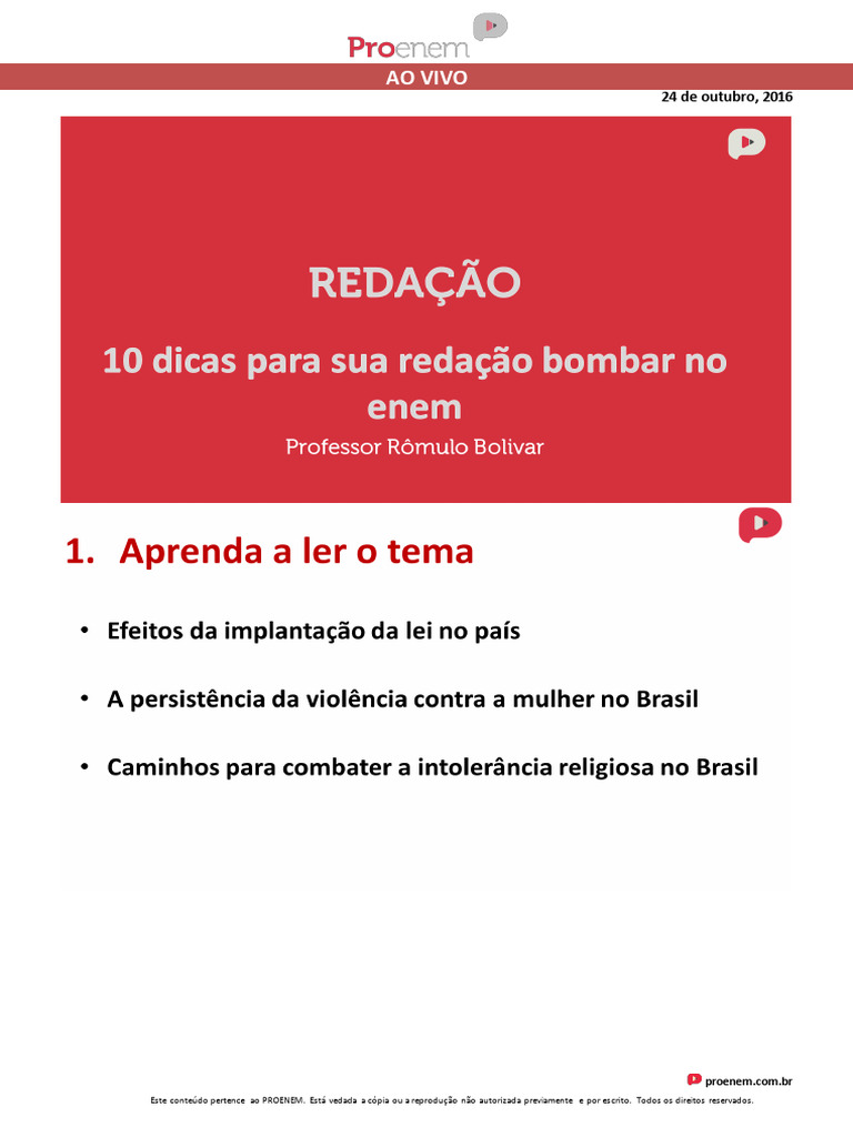 Conteúdo Exclusivo PROENEM 2016 | PDF