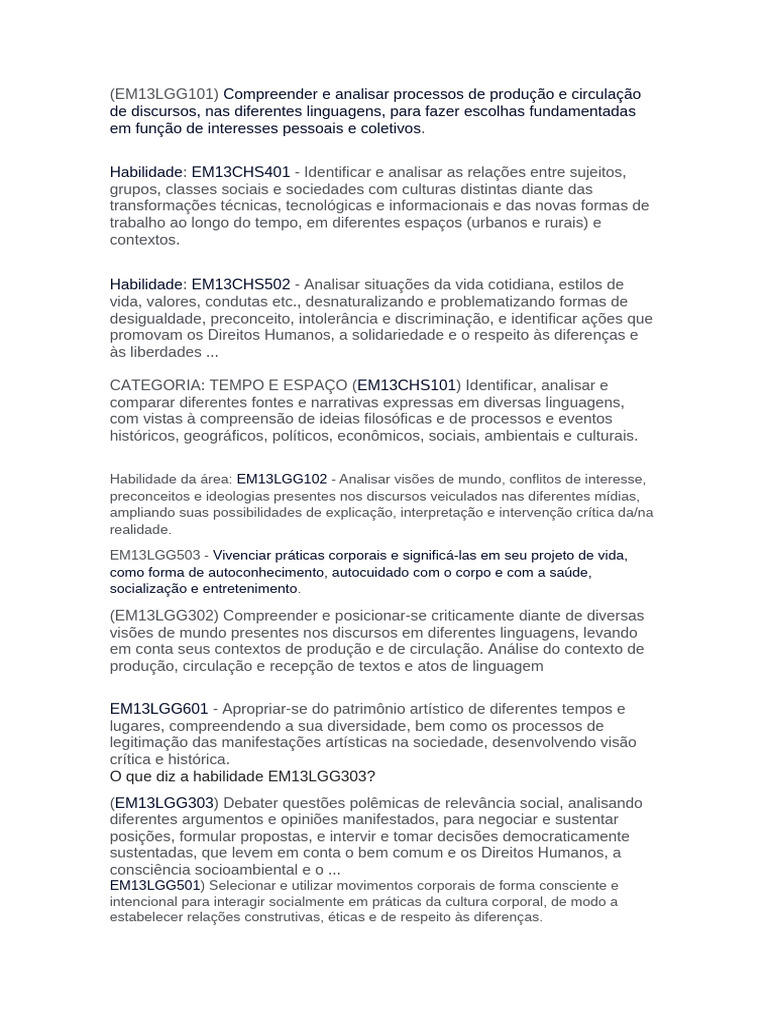 Habilidades Projeto de Vida | PDF | Sociedade | Sociologia