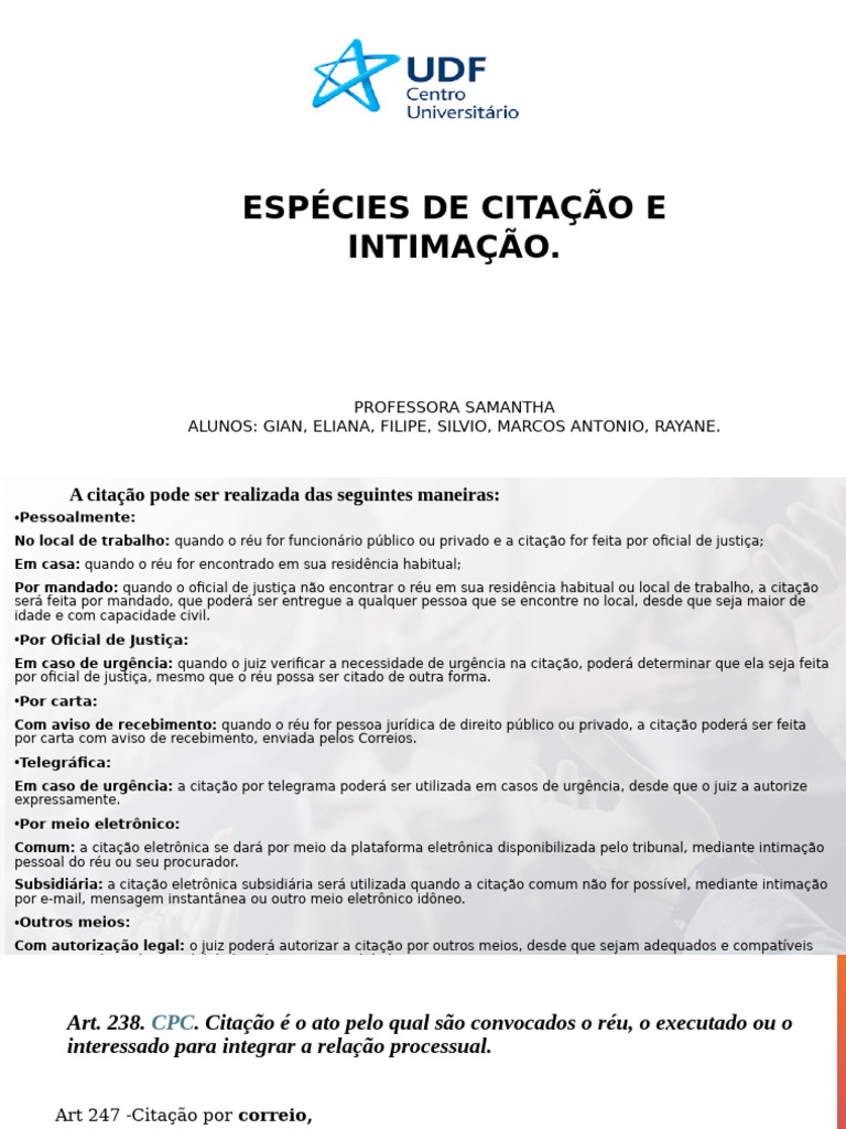 Tipos de Citação e Intimação no CPC | PDF | Citação (jurídico ...