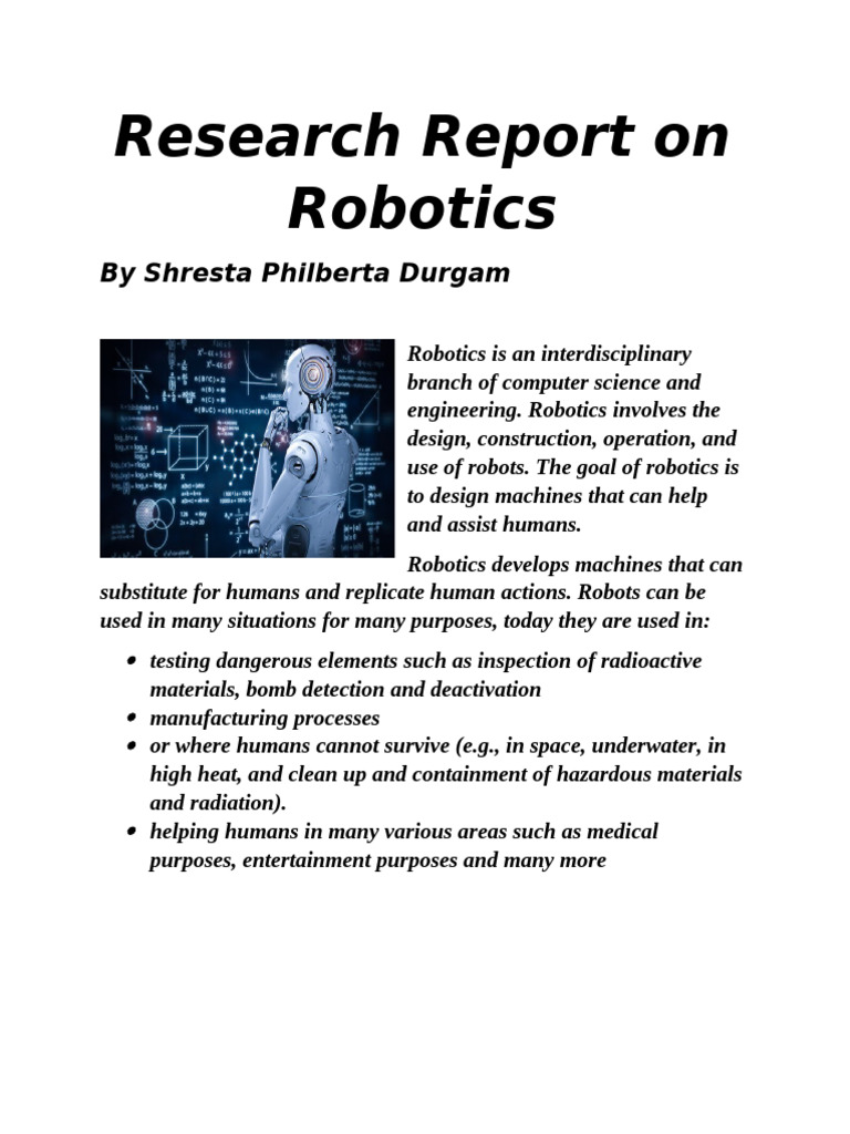 Robotics - Research Report - Computer Science Summer Homework | PDF ...