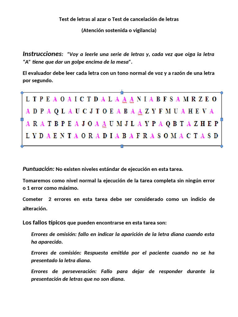 Test de Cancelación de Letras | PDF