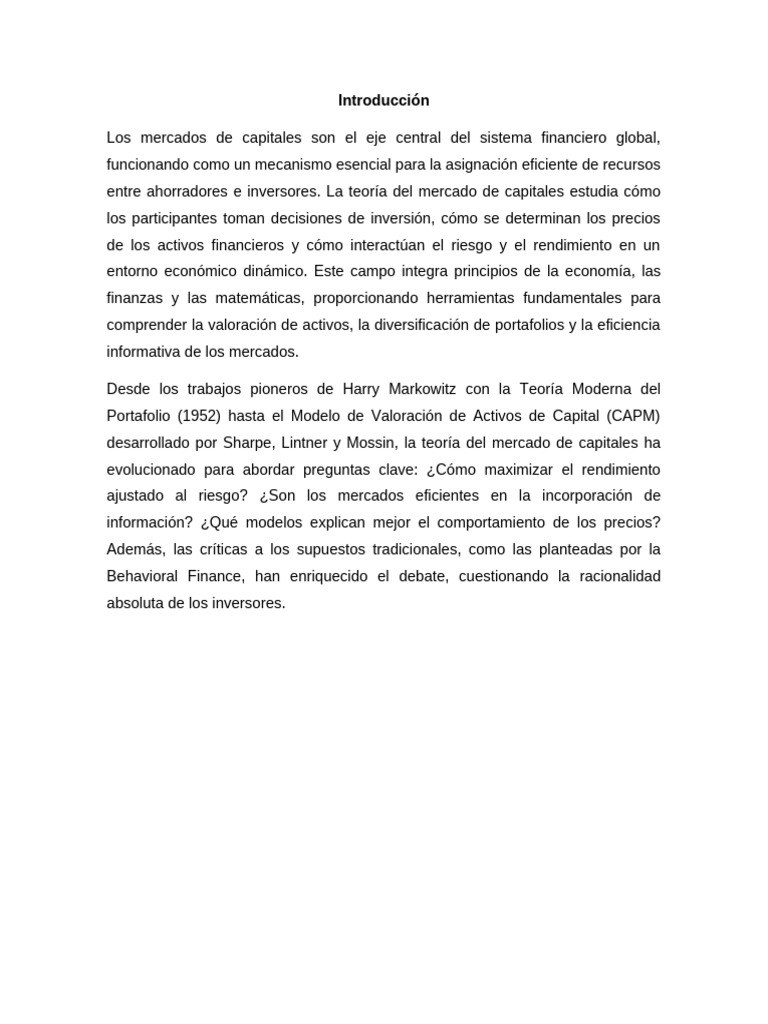 Teoría del Mercado de Capitales y Críticas | PDF | Modelo de fijación ...