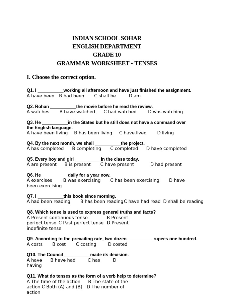 X - Grammar Worksheet - Tenses | PDF | Grammatical Tense | Verb