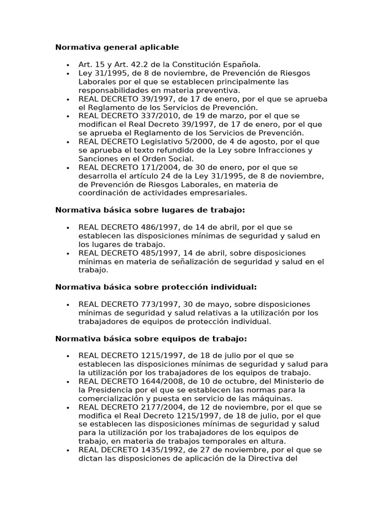 Normativa de Prevención de Riesgos Laborales | PDF | Justicia | Crimen ...