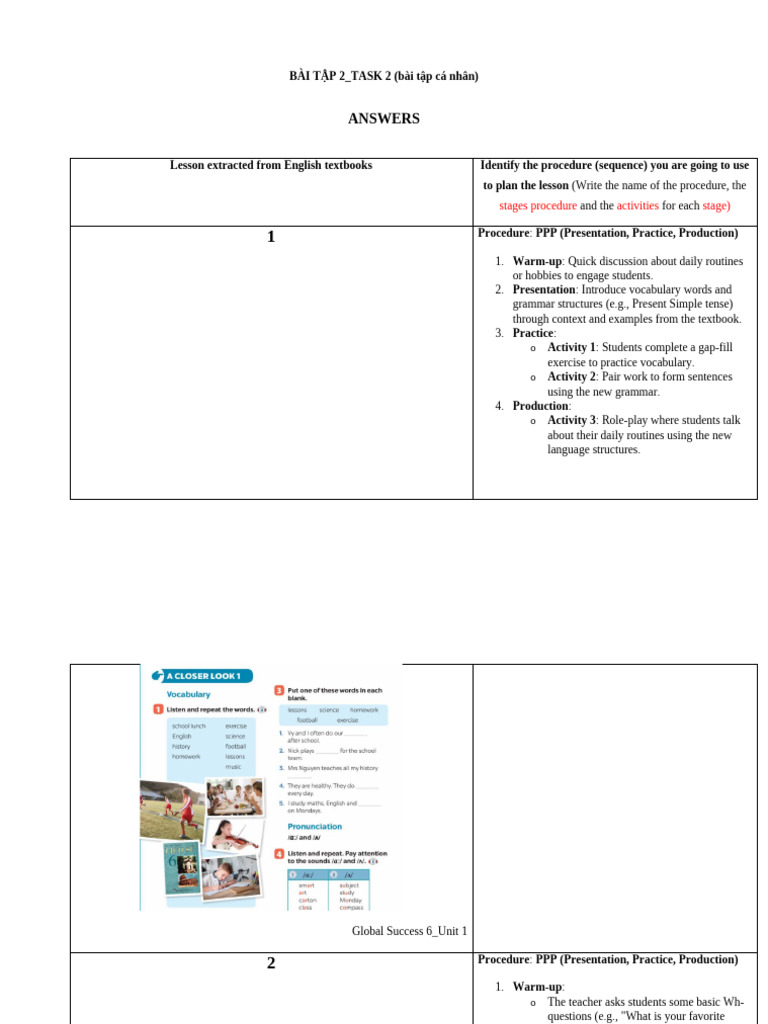 Lesson Planning with PPP Method | PDF | Question | Vocabulary