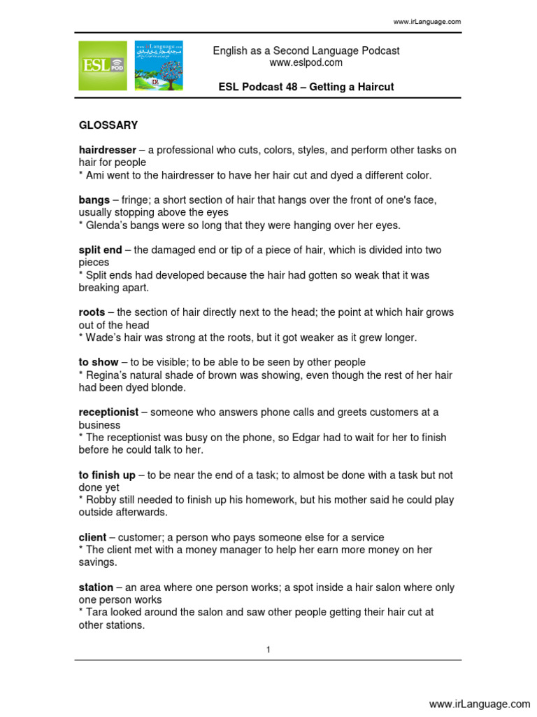 Haircut Vocabulary for ESL Learners | PDF | Hairstyle | Hair
