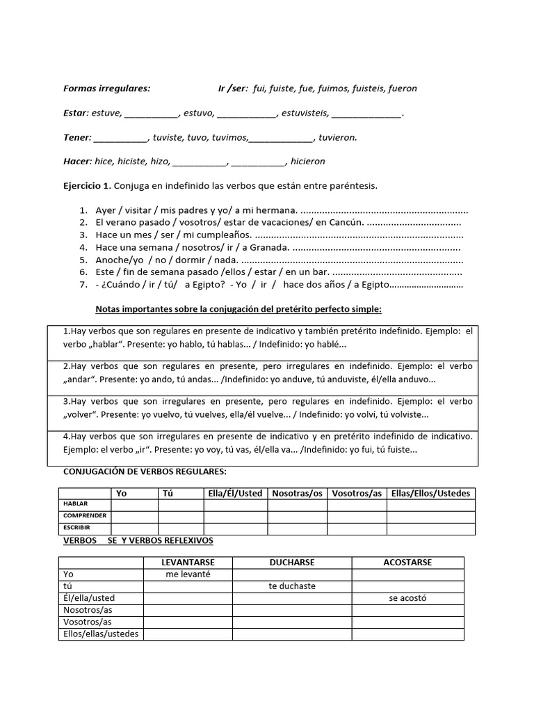 Verbos Irregulares en Pretérito Indefinido | PDF | Verbo | Lingüística