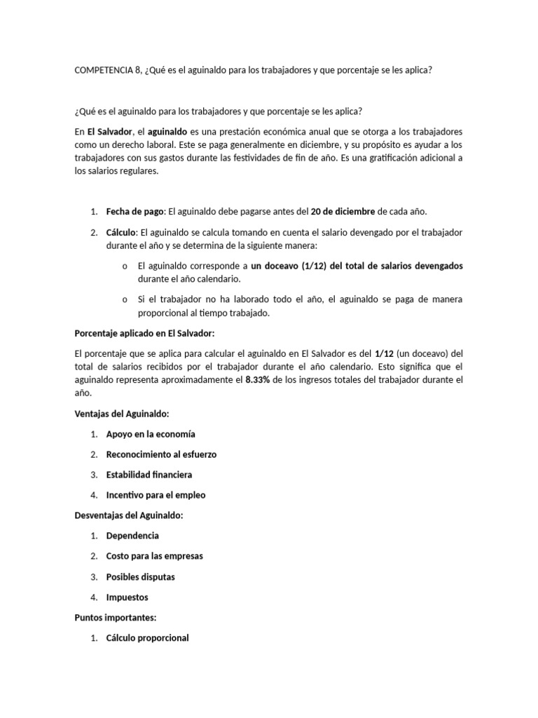 Aguinaldo y Vacaciones en El Salvador | PDF | Salario | Economias