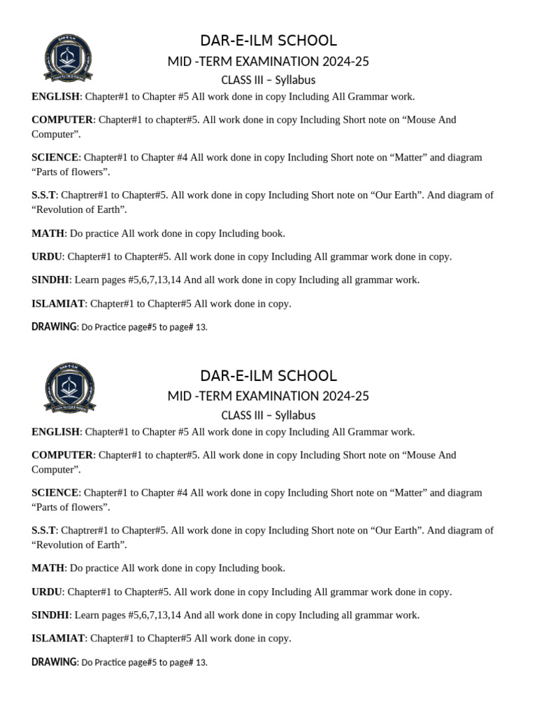 SYLLABUS Mid CLASS 3 | PDF