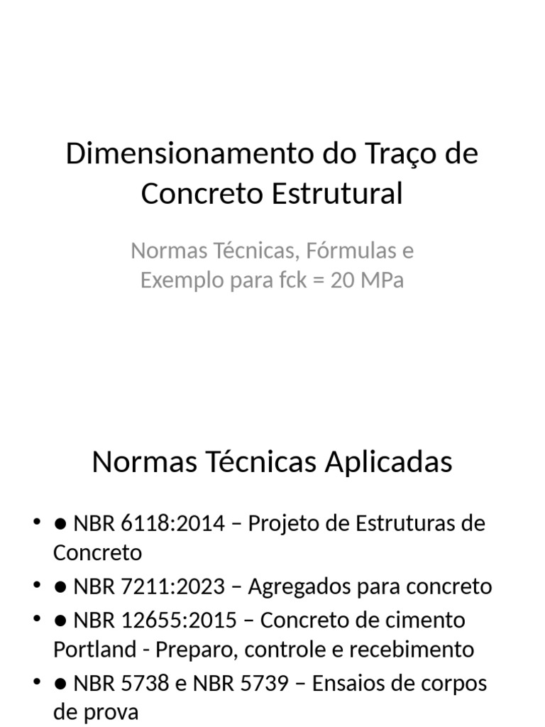 Traço de Concreto 20 MPa: Dimensionamento | PDF