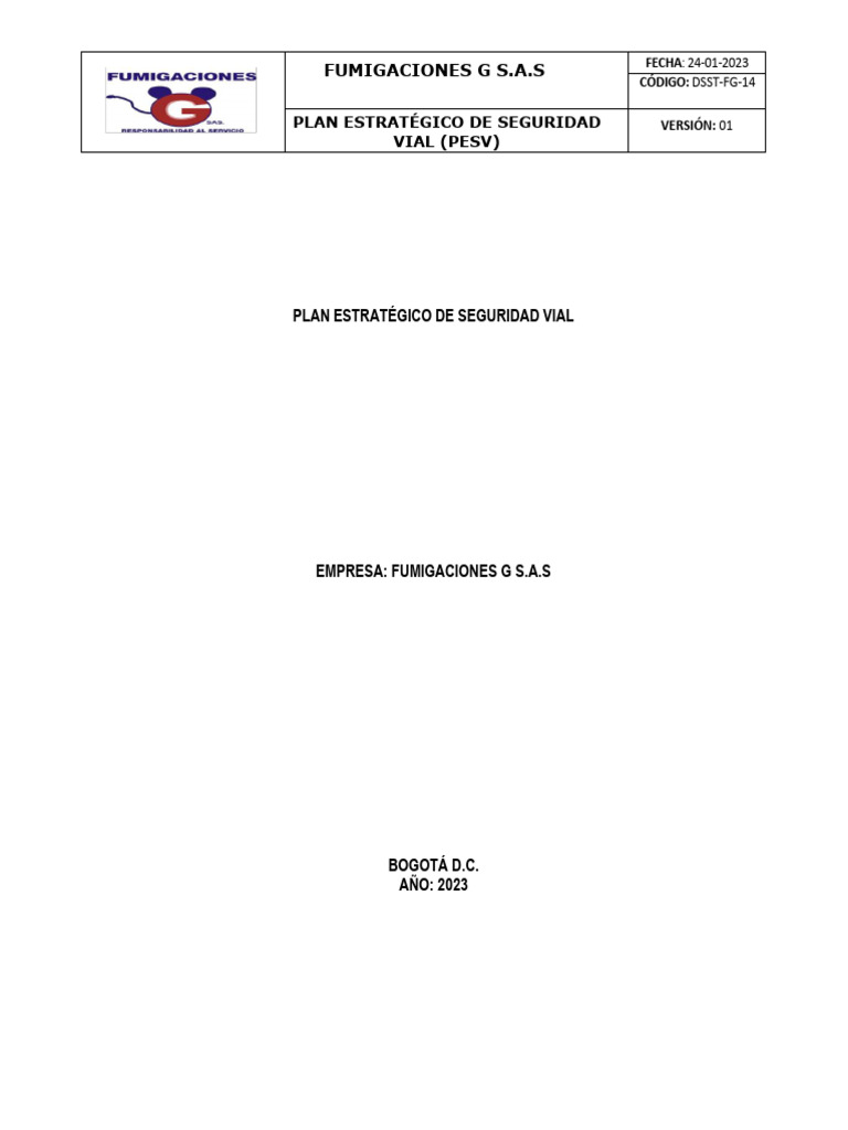 Plan Estratégico de Seguridad Vial (Pesv) FG | PDF | Accidente de tráfico