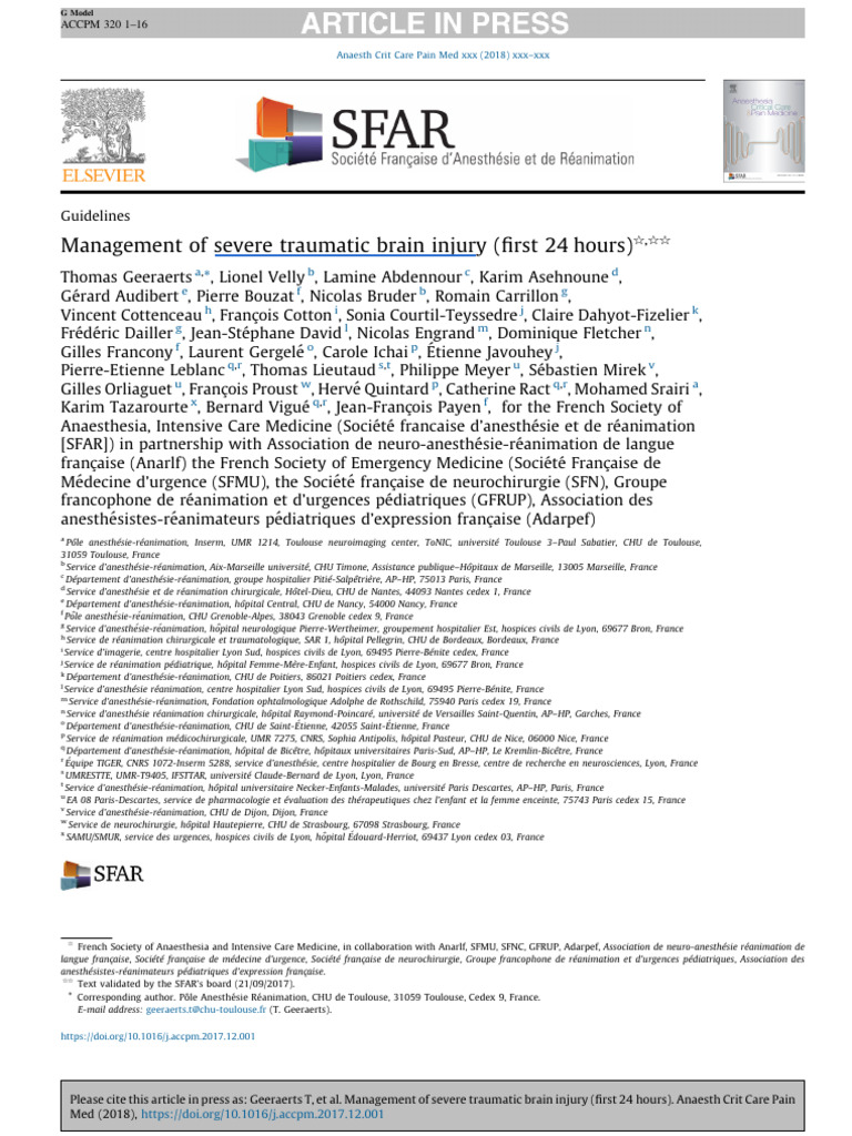 Guía SFAR TCE | PDF | Traumatic Brain Injury | Coma
