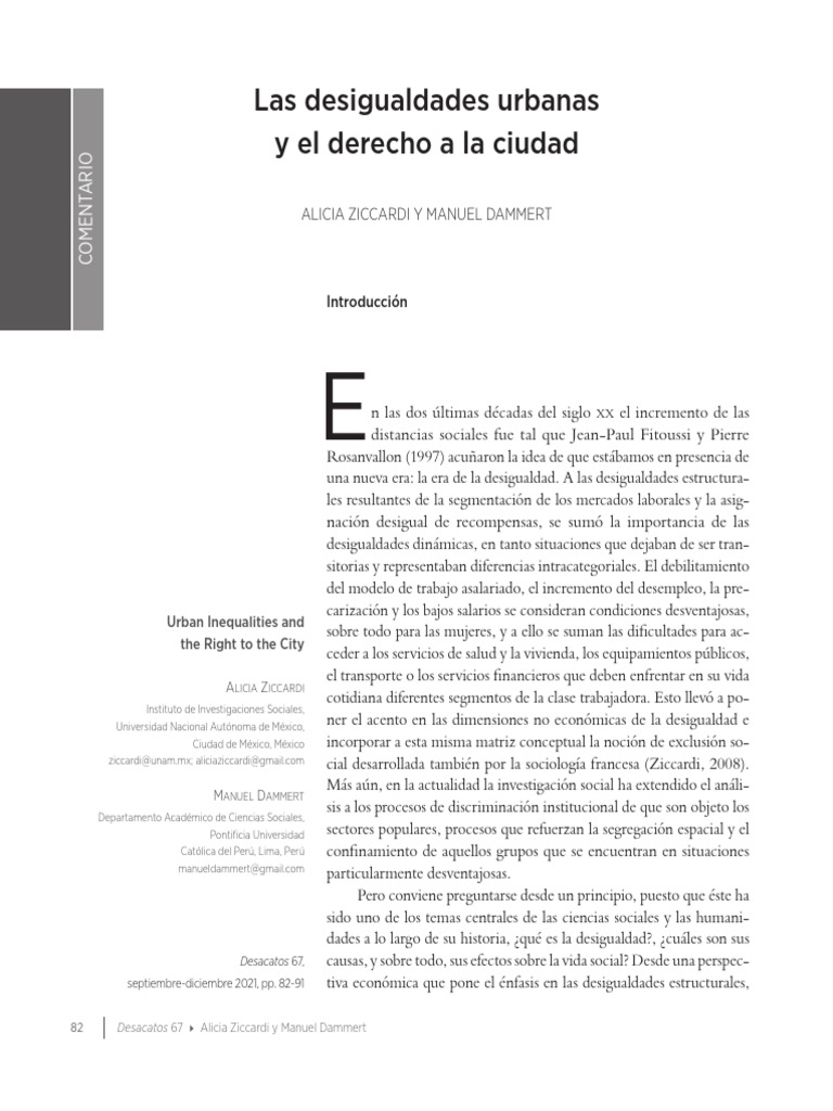 Desigualdades Urbanas y Derecho a la Ciudad | PDF | Desigualdad social ...