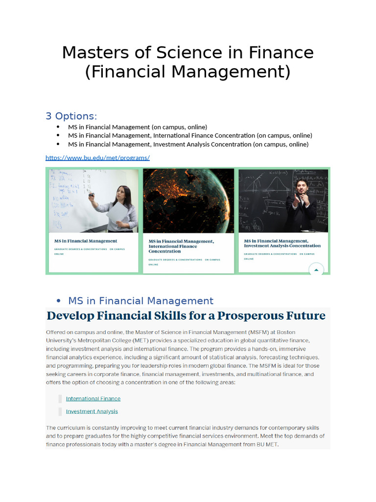 MS in Financial Management Options | PDF
