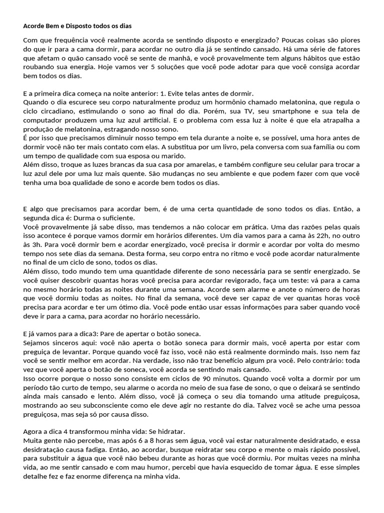 5 Dicas para Acordar Disposto Diariamente | PDF | Dormir | Tempo