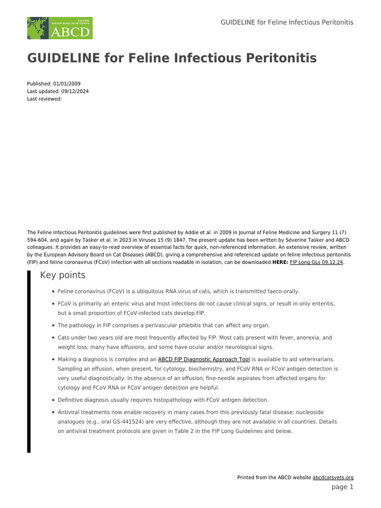 GUIDELINE For Feline Infectious Peritonitis | PDF | Infection | Reverse ...