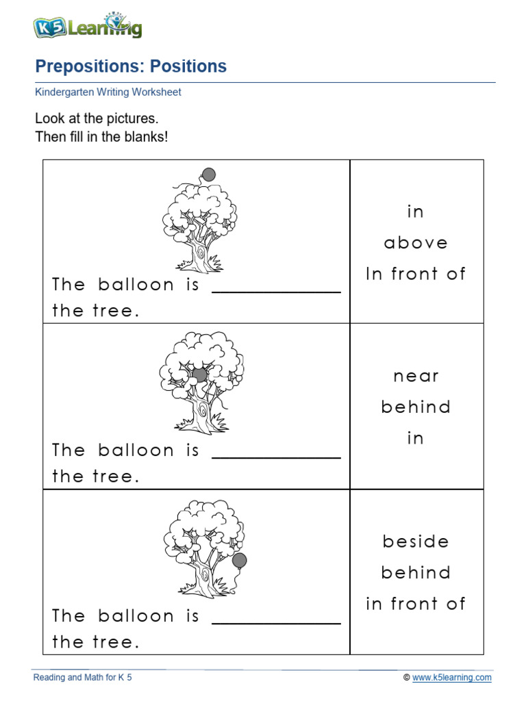 Kindergarten Prepositions Worksheet | PDF