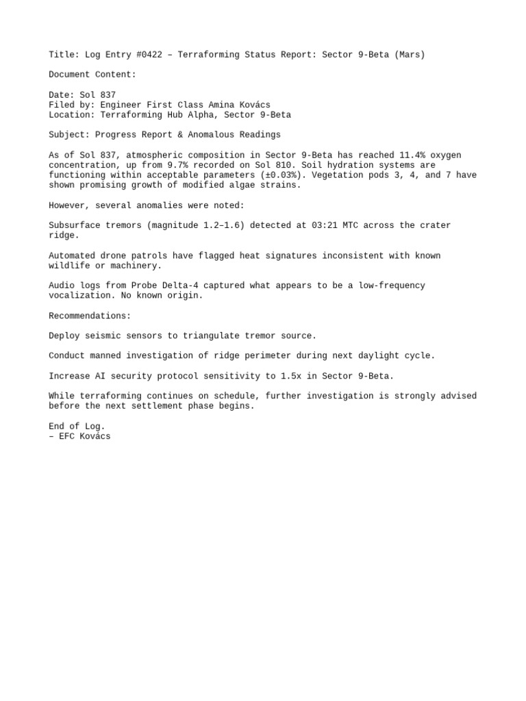 Title Log Entry #0422 - Terraformin | PDF